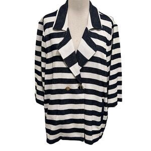 Zenergy By Chicos Womens Stripe 3/4 Sleeve Candice Blazer Jacket Blue White Sz 4